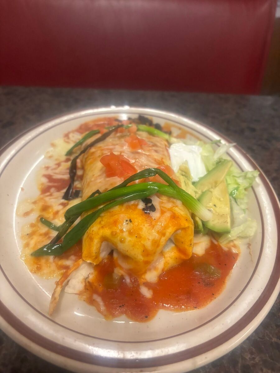 Chile relleno, rice and beans
