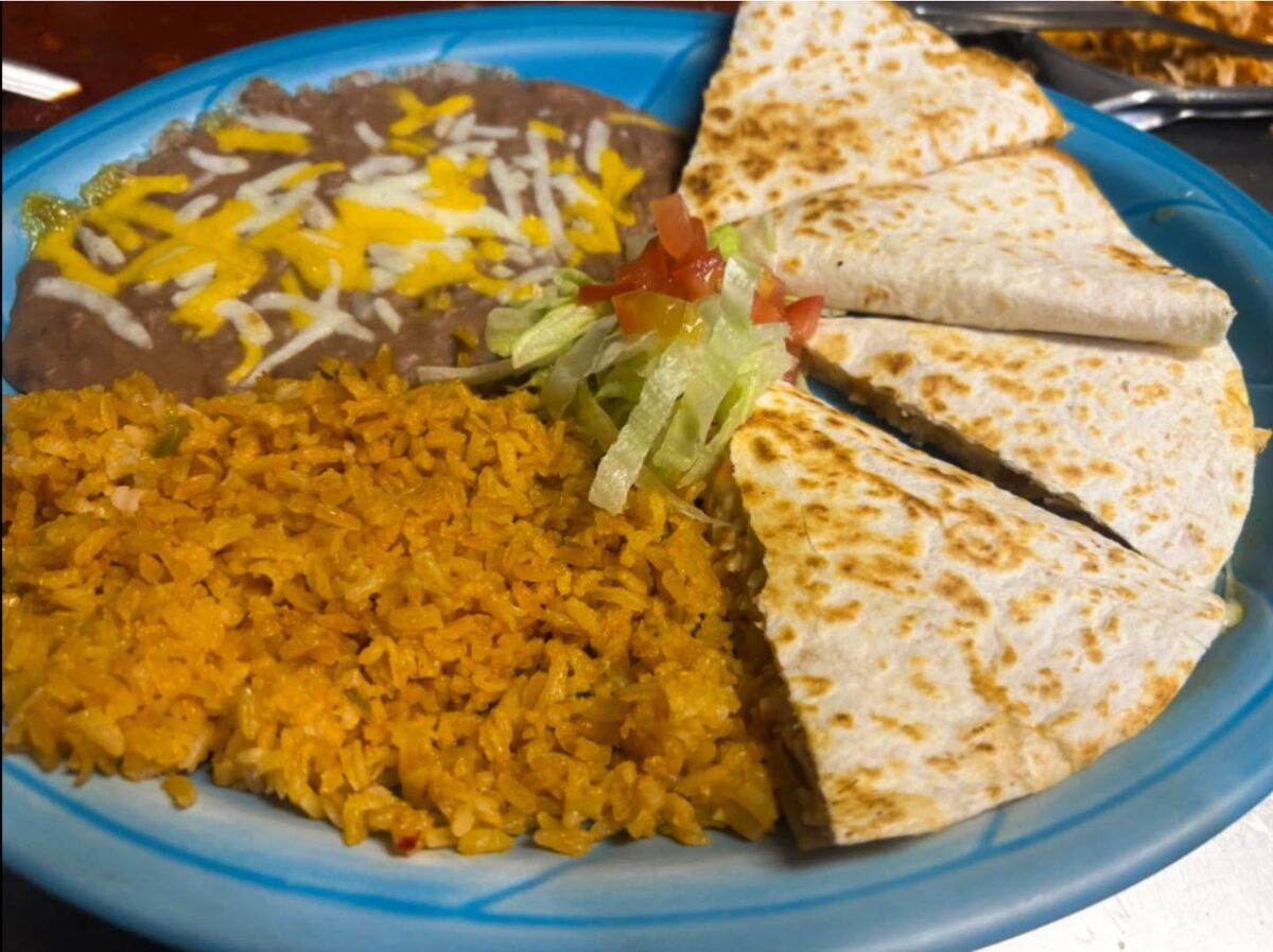 Quesadilla with rice and refried beans